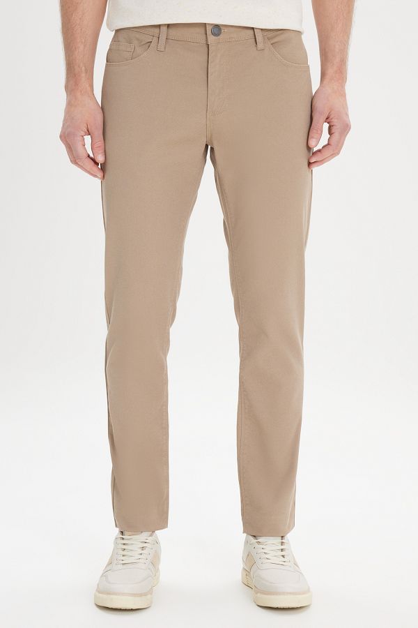 ALTINYILDIZ CLASSICS-Men's Beige Slim Fit Slim Fit 5 Pocket Dobby Flexible Trousers 1