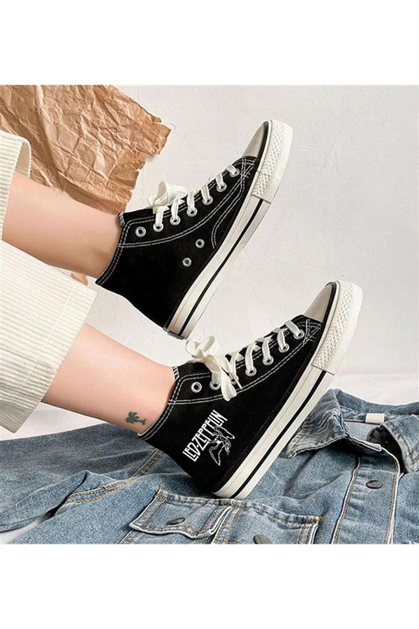 DENOKMODA Led Zeppelin Printed Black Canvas Shoes Trendyol