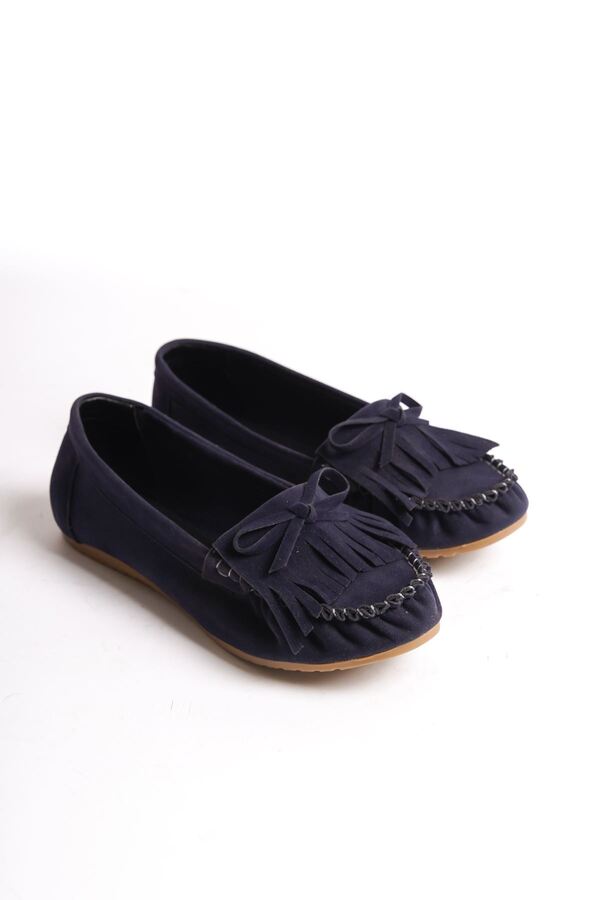 serkanseyyid-Ps-100 Navy Blue Suede Tasseled Daily Women's Ballerinas 1