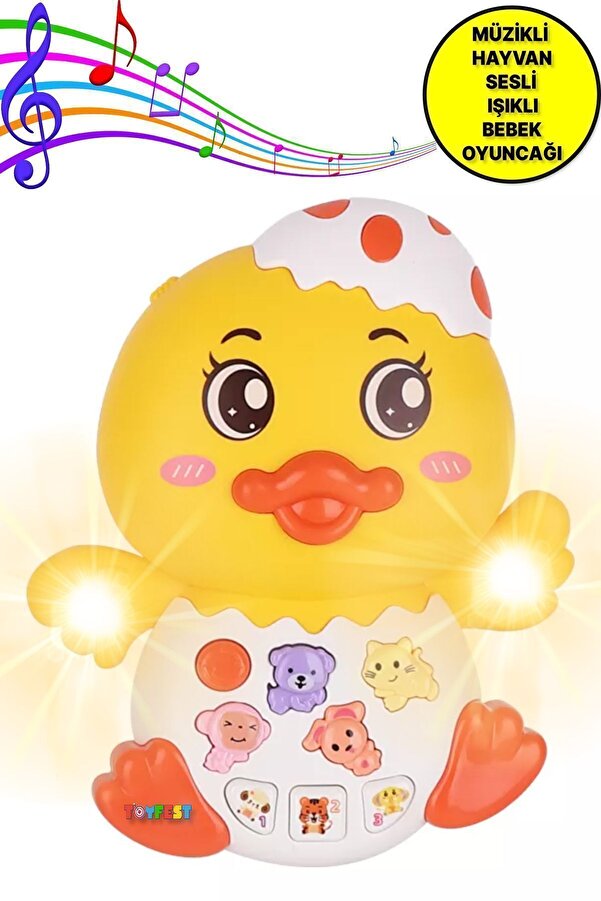 TOYFEST Hayvan Sesleri Çıkaran Işıklı Müzikli Ördek Modelli İnteraktif Bebek Eğitici Tuşlu Oyuncak - Sarı