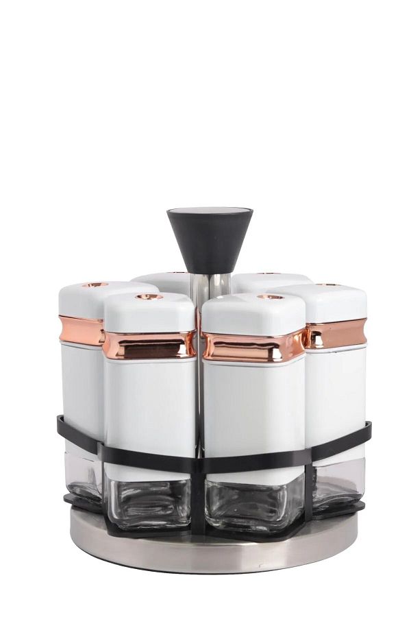 Light up White Spice Rack 6 Piece Rotating Stand Set 401033