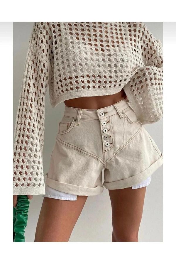 BEACHY-Perforated Openwork Mesh Knitwear Bustier 1