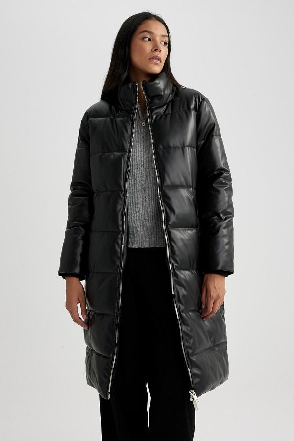 DeFacto-Wasserdichter Relax-Fit-Parka aus Kunstleder – Stehkragen A0990ax23cw 1