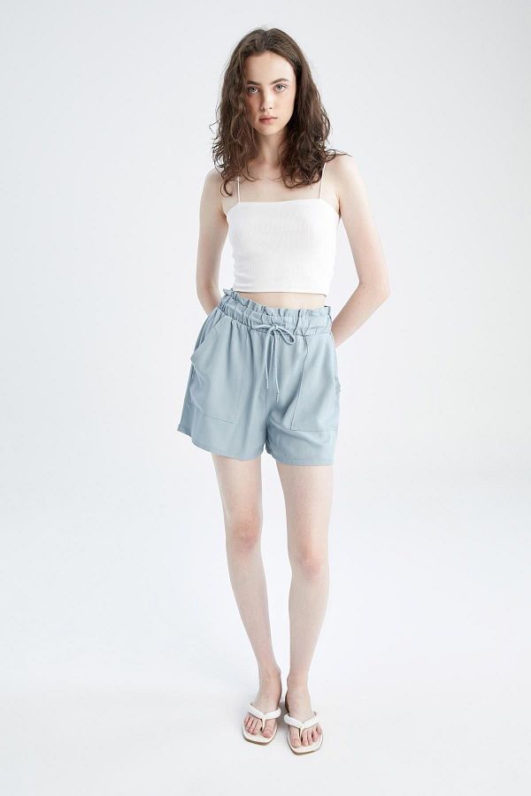 DeFacto-Regular Fit Lace-Up Waist Basic Plain Viscose Shorts X4721Az22Sm 1
