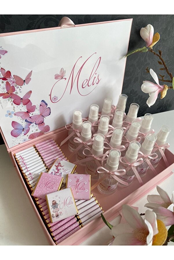 Minemiss Tasarım Kutulu Isme Özel Tasarımlı Kız-erkek Bebek 60 Adet Çikolatası Ve 25 Adet Kolonya Yaş Günü-hediyelik