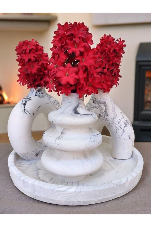 BSG HOME-Marble Patterned Household Accessory Set with Round Tray - Minimal Vase 1