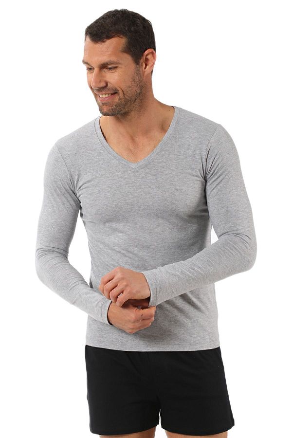 ÖZKAN underwear-Özkan 0274 Мъжка тениска с пениран памук и ликра, памук с V-образно деколте и дълъг ръкав, долна риза 1