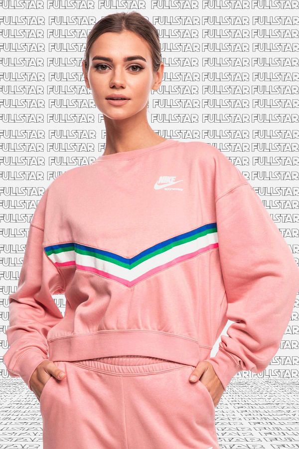 Nike Heritage Fleece Loose Fit Crew Sweatshirt Loose Fit Short Sweatshirt Pink Trendyol