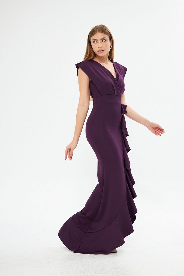 Secret Passion Lingerie New Season Flexible Purple Scuba Fabric Flounce Detail Evening Dress and Graduation Dress 729 582443 Trendyol