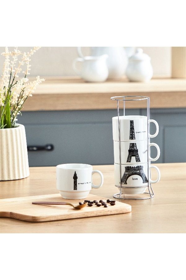 Home Box-Neo 5-Piece Eiffel Tower Mug Set with Stand 1