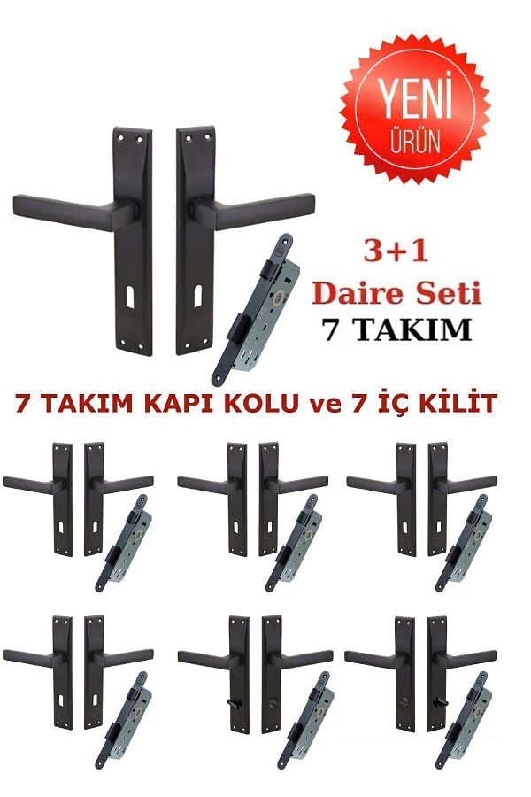 Nobel-( 7 Sets ) Avanti Matte Black Mirrored Door Handle 3Plus 1 Apartment Set / 5 Rooms and 2 WC / Full Set 1