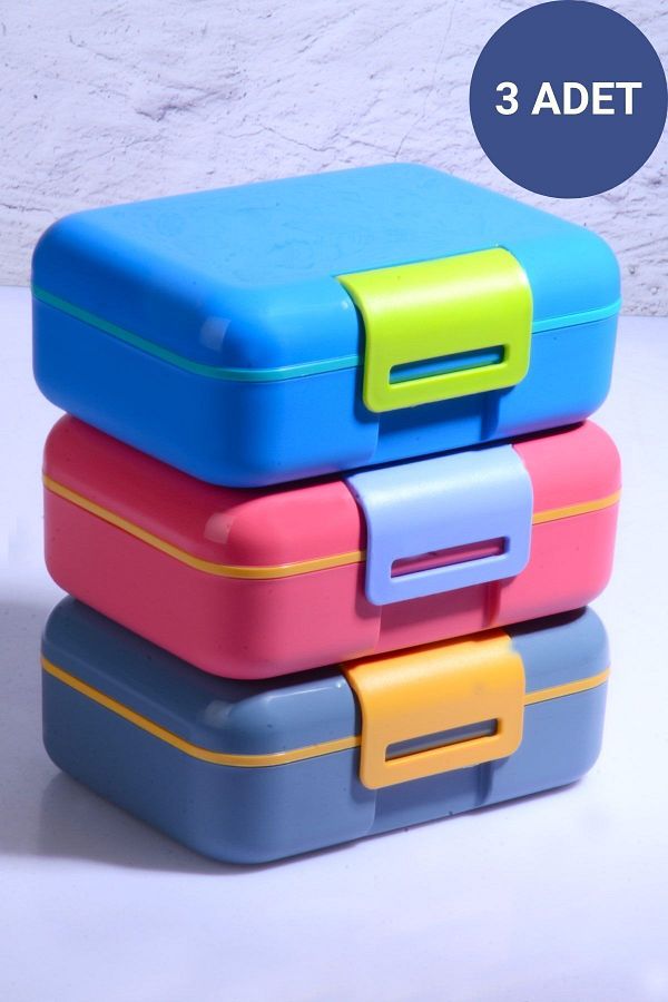 Tanemce-3 Pieces Design Lunch Box with Self Spoon and 5 Compartments and 2 Layers 1
