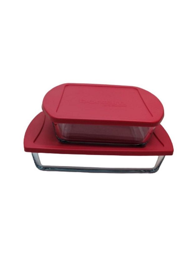 Paşabahçe-Red Covered Pyrex Set Midi Size Set of 2 1