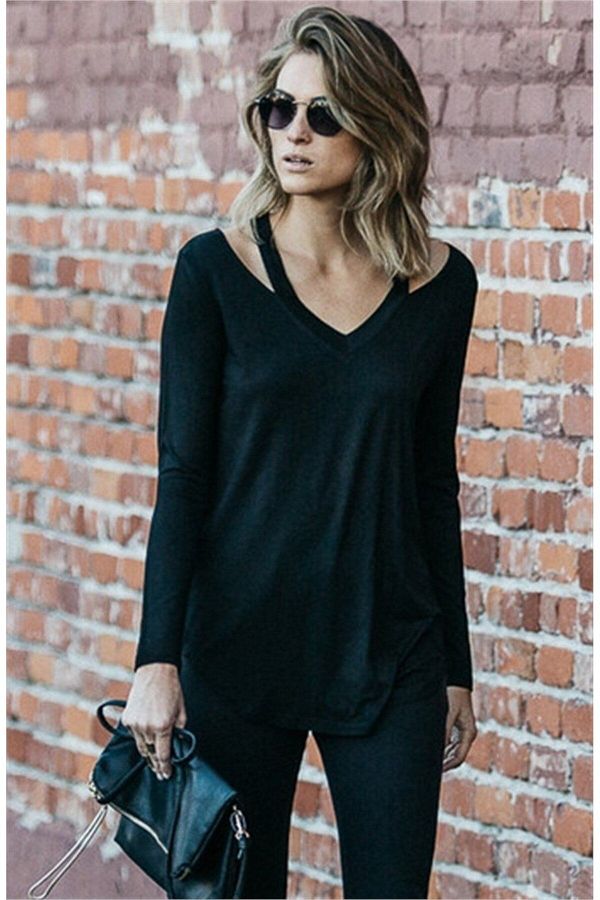 Edela-Black V-Neck Blouse Edl-10269 1