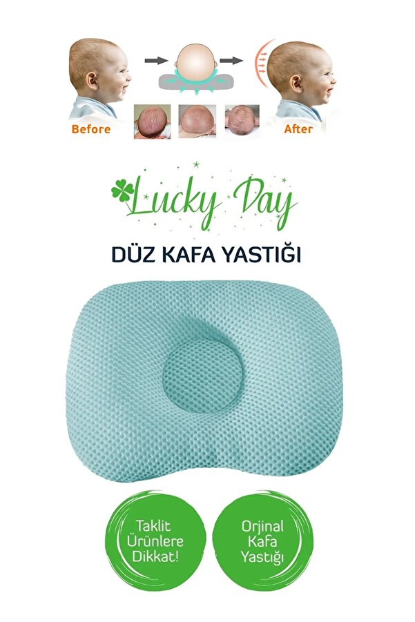 Lucky Day Kafa Yastığı Mavi Bebek Air Düz Kafa Yastığı, Kafa Yastık, Bebek Yastığı, Organik Pamuk Kumaş