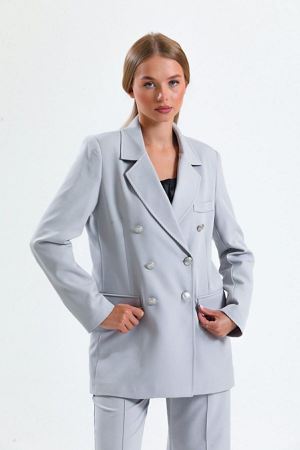 Sense-Gray Oversize Blazer Jacket - Lined Inside, Hürrem Fabric, Ckt34236 1