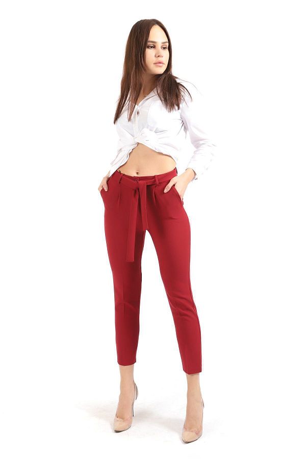 Sense-Waist Cuffed Fabric Trousers| Pnt19018 Claret Red 1
