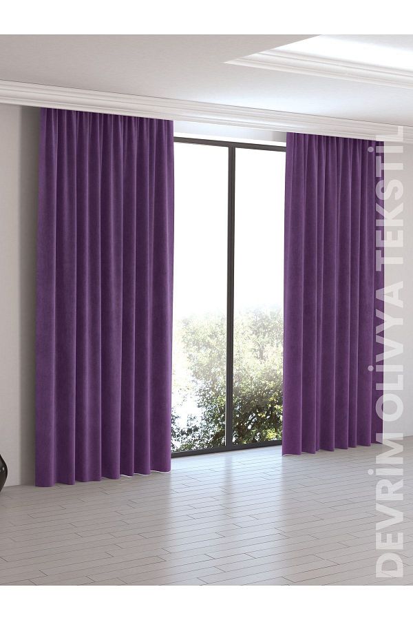 SHY TEKSTİL-Luxury 1St Grade Plain Planting Purple Island Background Curtain - with Width X Height Options 1