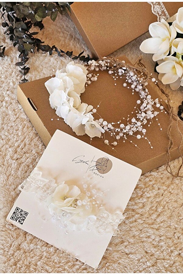 çiğdem kaya design Özel tasarım ortanca çiçekli incili Anne bebek lohusa Tacı