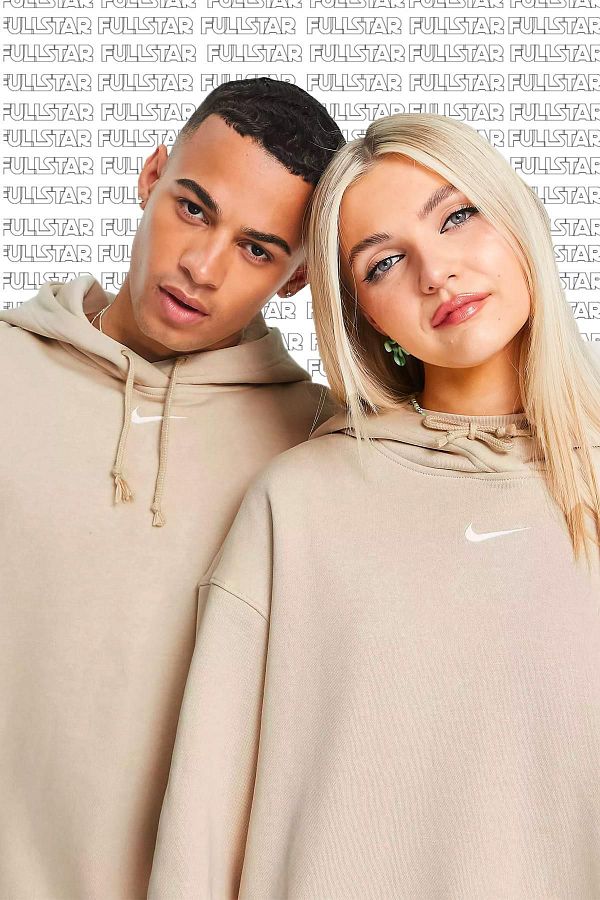 Nike Sportswear Fleece Hoodie Oversized Loose Cut Unisex Sweatshirt Cream Beige Trendyol