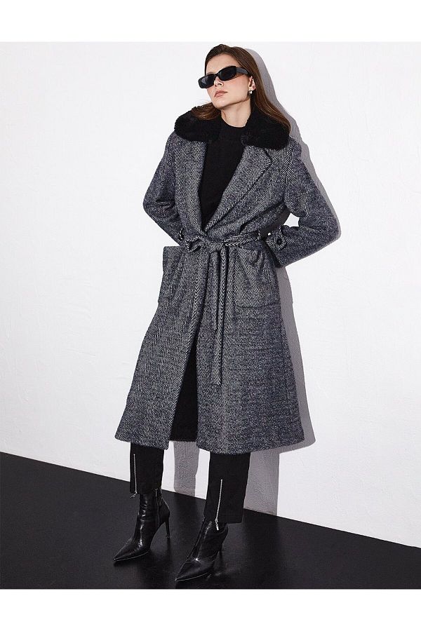 Houndstooth belted coat top