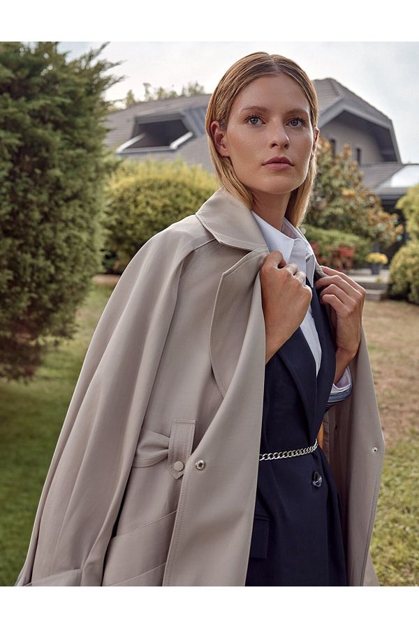 Kayra Wide Lapel Trench Coat Stone Trendyol