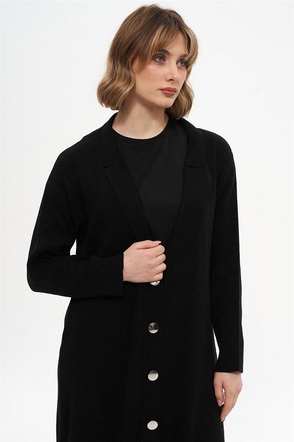 Mood Elite Long Black Cardigan Side Slit Detail Trendyol