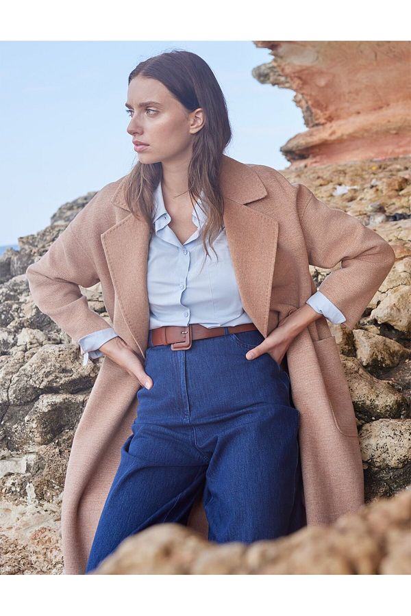 Kayra Deep Pocket Premium Wool Coat Light Camel Trendyol