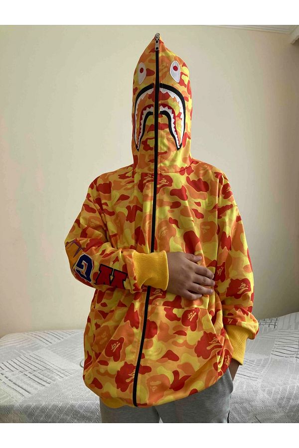 SH WEAR STORE Unisex Pubg Bape x Shark Hoodie Yellow Trendyol
