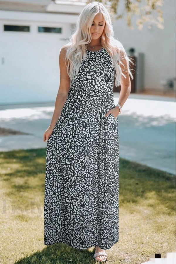 Zoombai Women s Thick Strap Round Neck Pocket Single Jersey Maxi Dress Trendyol