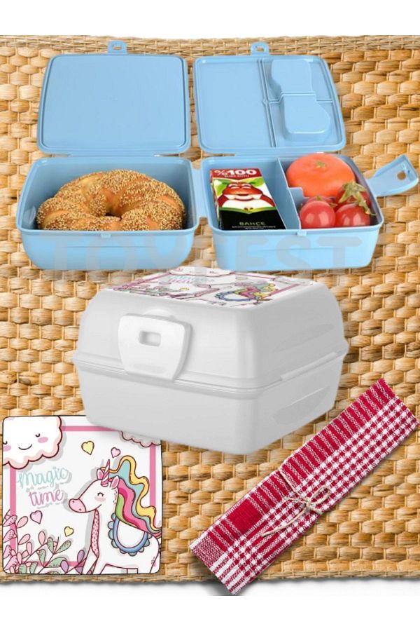 TOYFEST-2 Layers and Lid School Lunch Box with Fork & Spoon Storage Container - Unicorn Model - 1 PC 1