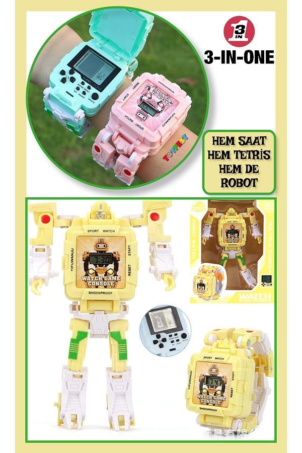 TOYFEST-Transformers Robot Clock with Tetris Game - Pastel Yellow 1