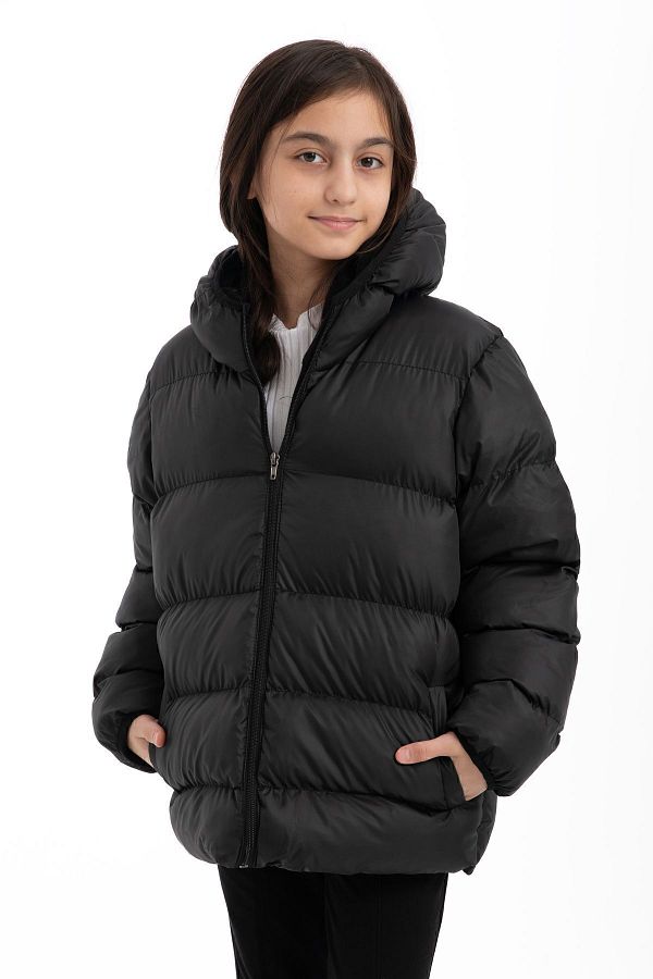 Montland Girl s Black Fleece Hooded Waterproof Wind Resistant Pocket Puffer Winter Coat Trendyol