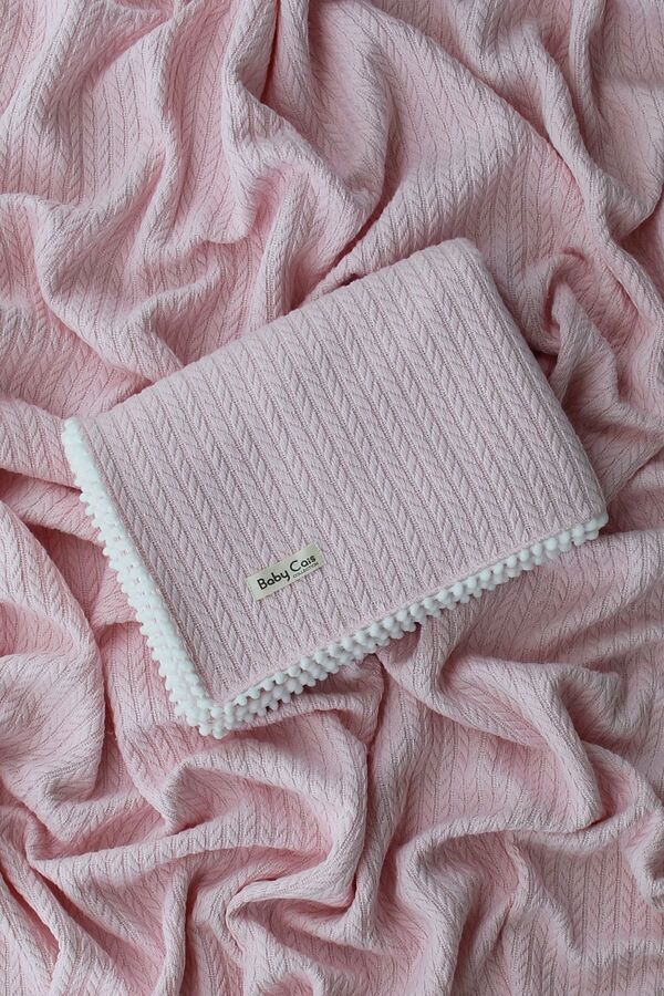 Baby Cais Collection Örgü Desen Bebek Pikesi Organik Pamuk Bebek Battaniyesi Soft Pembe 100x120 Cm