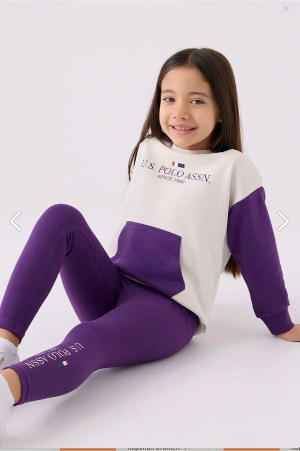 U.S. Polo Assn. Girls Licensed Sweatshirt and Leggings Set 2024 2025 Autumn and Winter Collection Trendyol