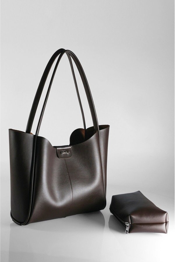 DENSİLA Women's Brown Large Bag with Makeup Bag Hand and Shoulder Bag