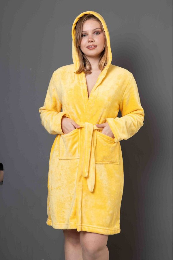 mervemoda Yellow Ultrasoft Plush Dressing Gown for Women Trendyol