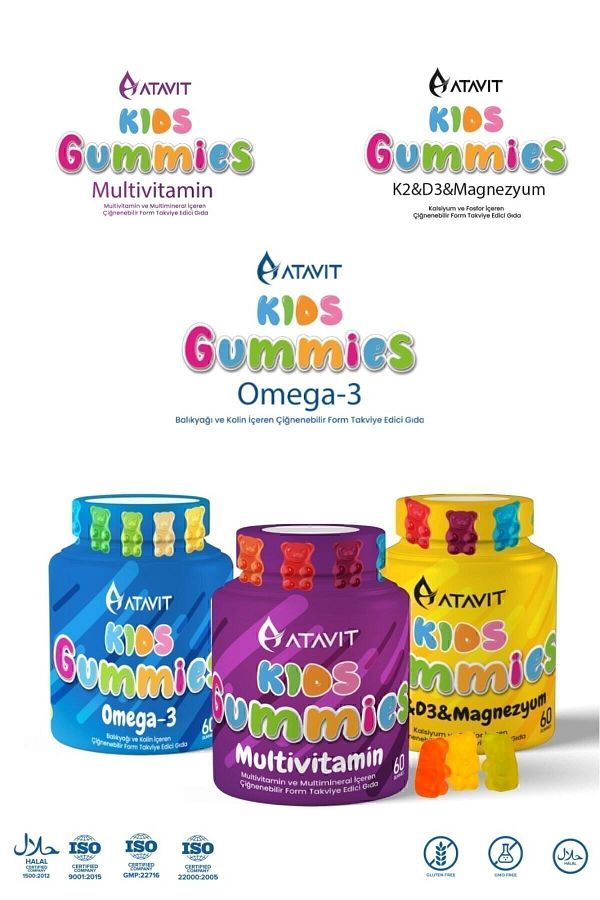 Atavit-Omega 3, D3 K2 and Magnesium - Set of 3 Multivitamin Gummies 1