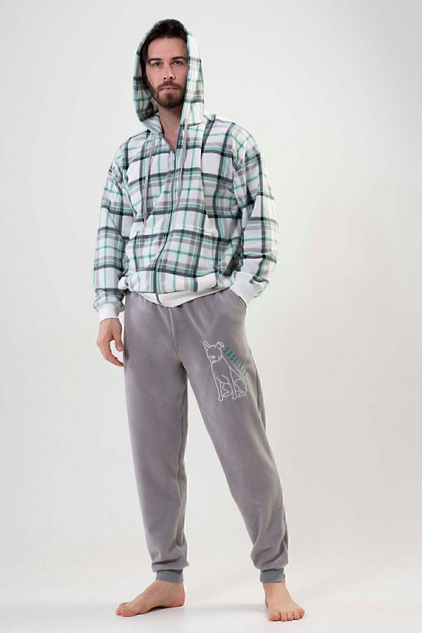 Kompedan 202042 Men s Gray Fleece Hooded Zippered Off Shoulder Tracksuit Pajama Set Trendyol