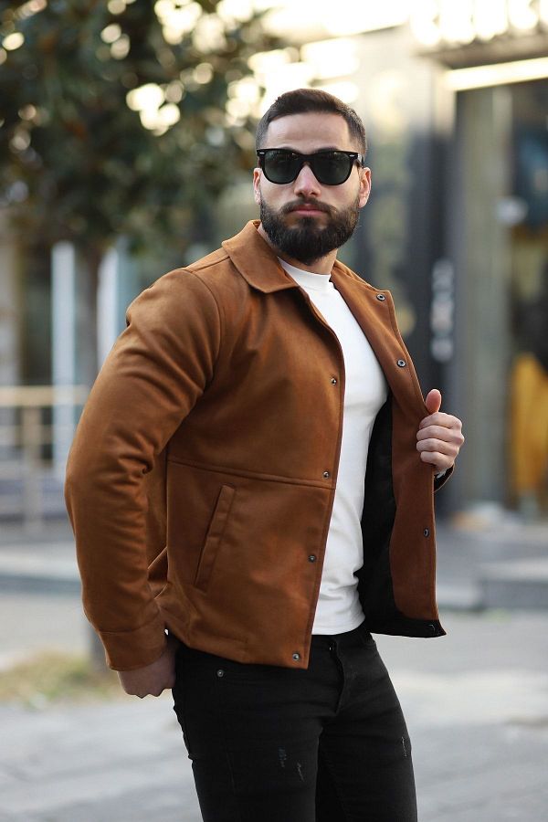 Tan suedette jacket new arrivals