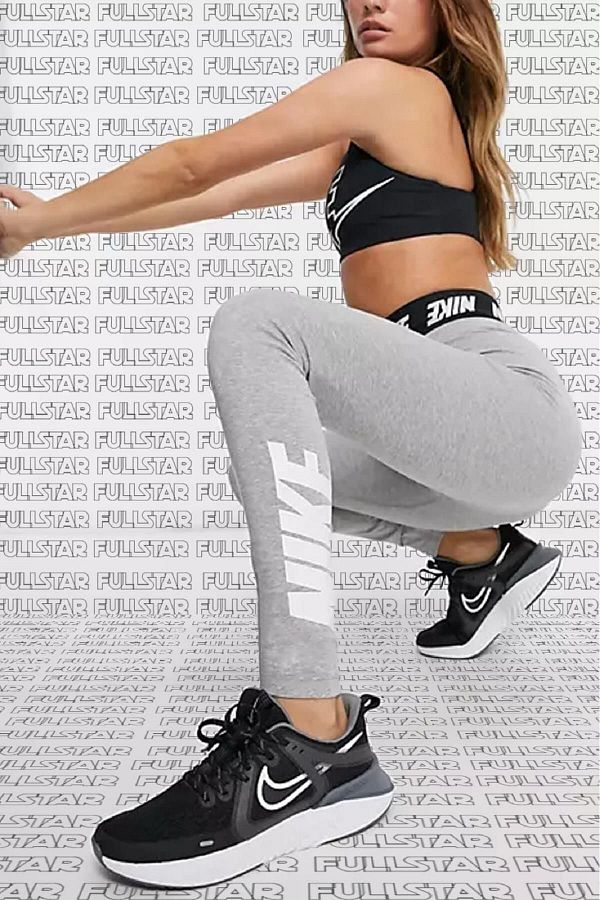 Nike Leggings Club High Rise Cotton High Waisted Cotton Polyester Thin Leggings Gray Trendyol