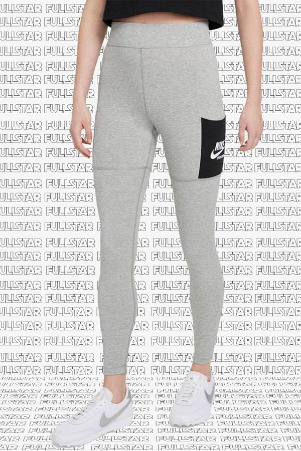 Nike Sportswear Club High rise Leggings 2 Pocket High Waisted Cotton Gray Leggings Trendyol