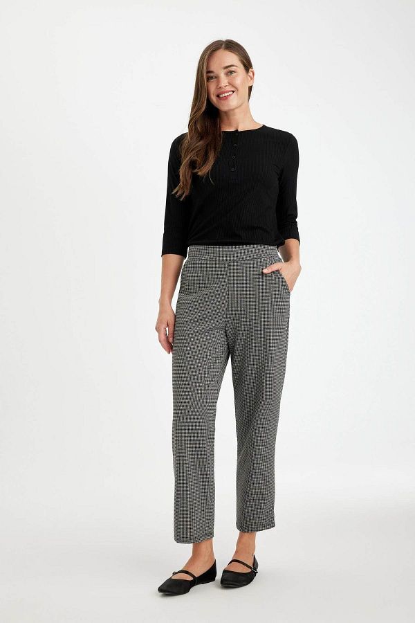DeFacto-Houndstooth Pattern Drawstring Relaxed Fit Joggers 1