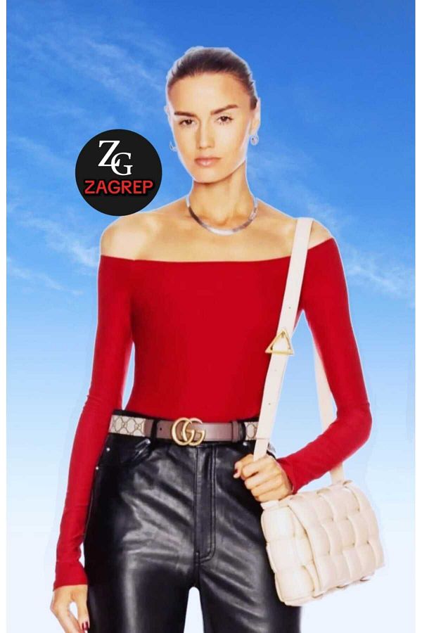 Zagrep-Red Strapless Collar Silk Jersey Body - Double Layer and No Lining 1