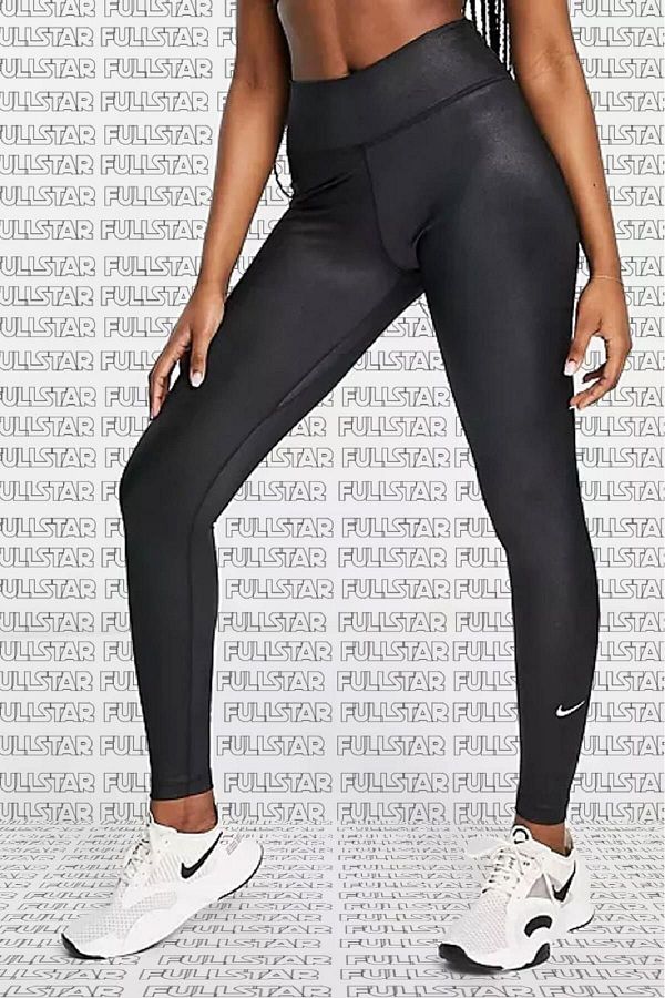 Nike One Dri Fit Training Shine Black Leggings Black Shiny Leggings with 2 Inside Pockets Trendyol