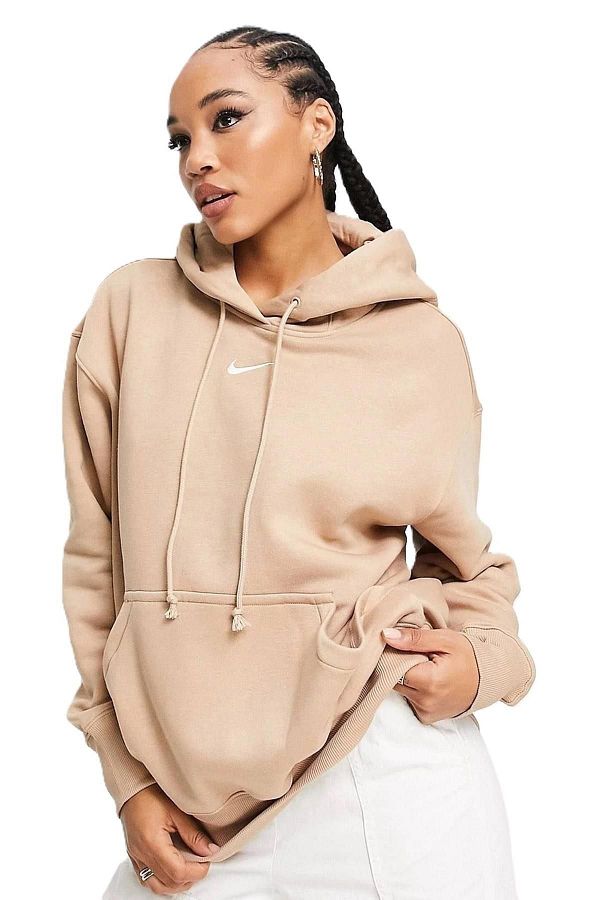 Nike Beige Color Mini Swoosh Oversized Hooded Hoodie Trendyol