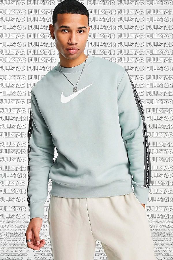 Nike Sportswear Tape Unisex Crew Sweatshirt Fleece Striped Sweatshirt Green Trendyol