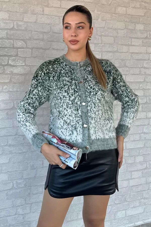 GÜLSELİ-Cardigan de tricotaj cu model verde 1