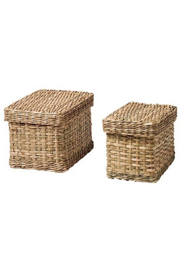 IKEA-2 Piece Wicker Organizer Box with Lid 2 Piece Organizing Box Square Wicker Box 1