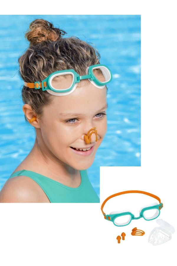 TOYFEST Hydro Swim Swimming Goggles Set with Ear and Nose Plug for Ages Over 7 Up to 14 Years Trendyol